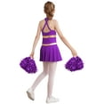 thumbnail image 2 of iiniim Girls Cheerleading Dance Dress with Pom Poms Schoolgirls Cheer Leader Uniform Outfit Party Size 6-16 Purple 8, 2 of 7