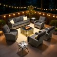 thumbnail image 2 of ODELIO 8-Piece Wicker Patio Furniture Set, PE Rattan Outdoor Conversation Set with Swivel Rocking Chairs & Solar LED Coffee Table, Patio Sectional Seating for Backyard, Black, 2 of 9