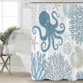 thumbnail image 2 of Small Stall Shower Curtain 36x78 Inch Narrow Half Size Teal Blue Octopus Coastal Bath Curtains Bathroom Decor Nautical Coral Starfish Waterproof Fabric Shower Curtain Set with Hooks 36 Inch, 2 of 6