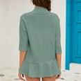 thumbnail image 2 of SWSMCLT Women's Crochet Blouse Cute Open Front Cardigan Shirt Short Sleeve Ruffle Top Casual Summer Slim Fit Irregular Hem Draped Green X-Large, 2 of 4