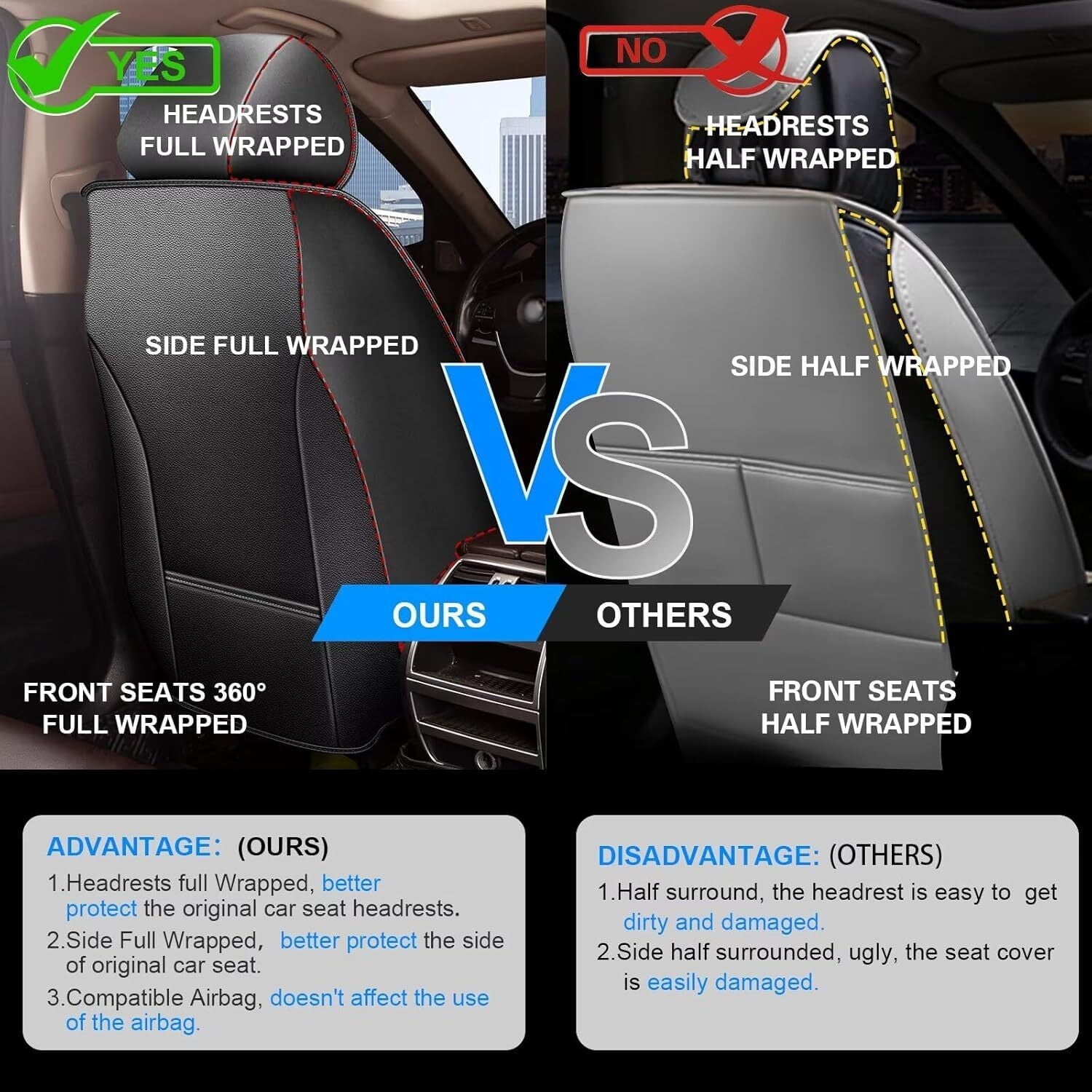AOMSAZTO Full Set Car Seat Covers Fit fo Toyota RAV4 2007-2025 Faux Leather Seat Cover 2 Rows 5 Seats Waterproof Seat Cushion Protector (BLACK)