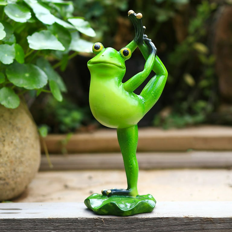 Huntermoon Green Frog Statue Yoga Frog Garden Decor Statues, Size: 3.9