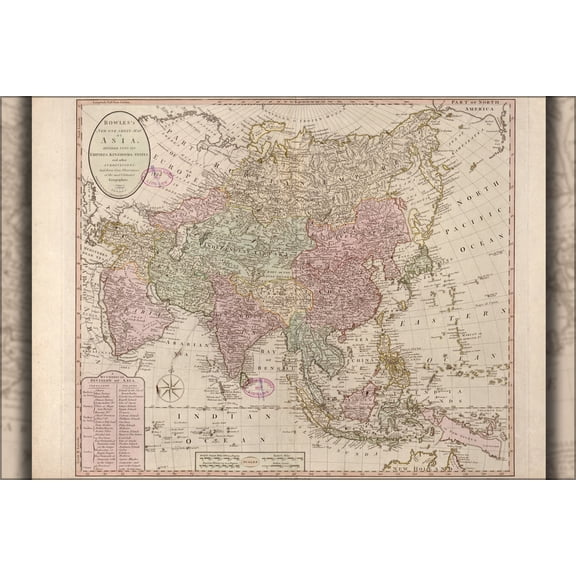 24"x36" Gallery Poster, map of Asia; india china japan russia arabia 1791