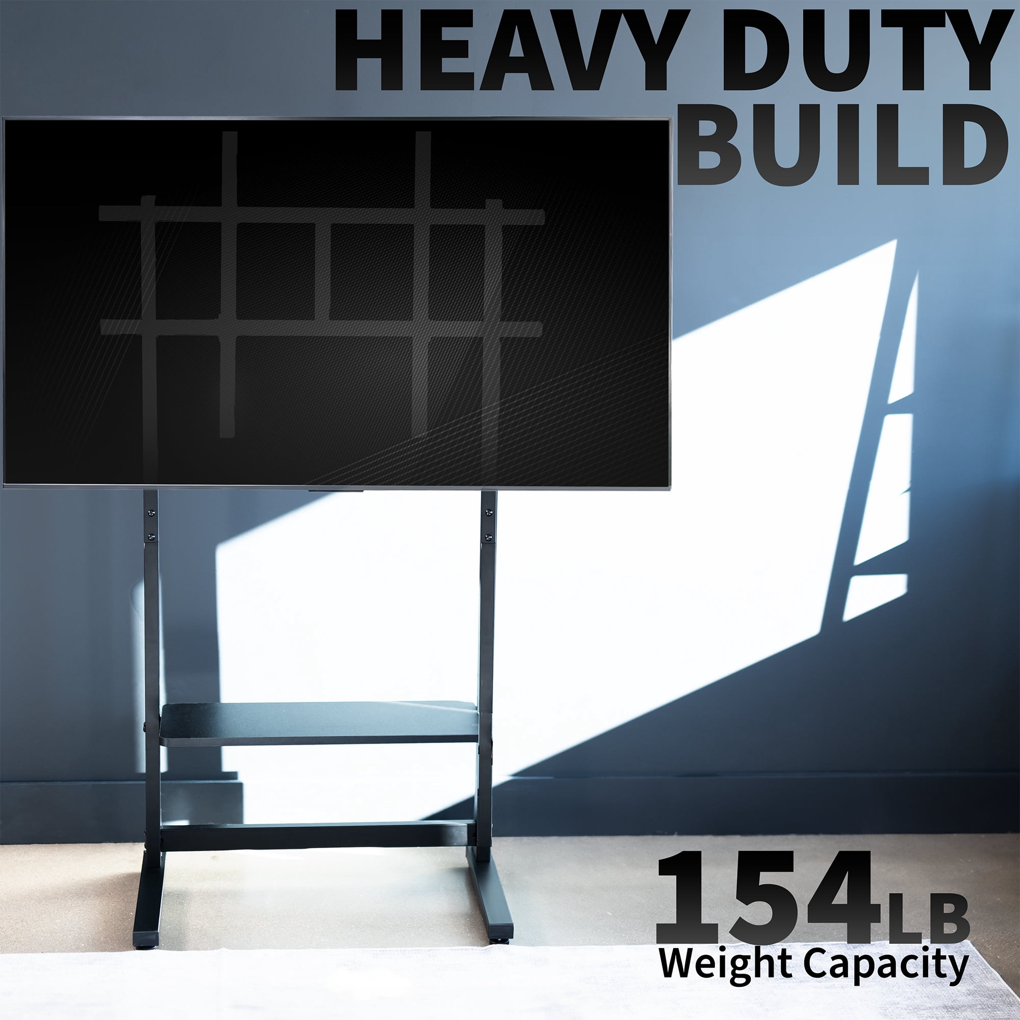 VIVO Black Heavy Duty 100" TV Screen Floor Stand with Storage Shelf