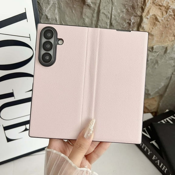for Samsung Galaxy Z Fold 6 Case, Premium PU Leather Shockproof Protective Cover, Ultra Slim Business Style Phone Case, Lightweight Anti-Scratch Back Cover for Men and Women, Pink