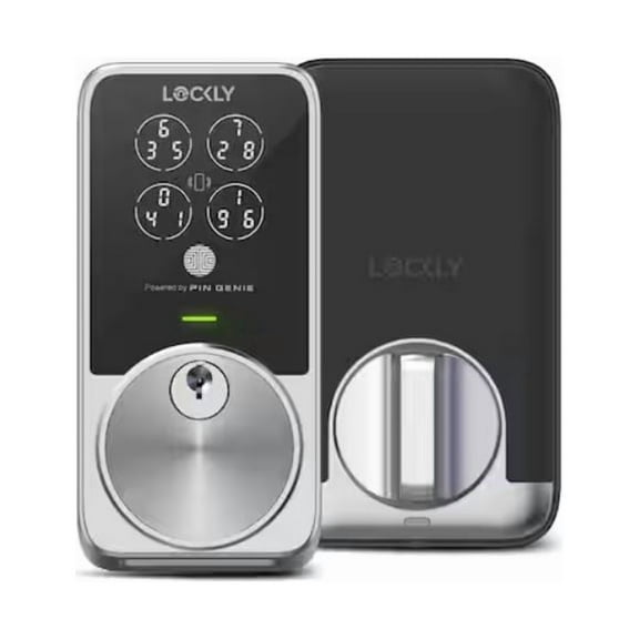 LOCKLY Pin Genie Pro Satin Nickel Deadbolt Apple Home Key Wi-Fi Smart Lock, Siri/Google/Alexa, Hack-Proof Keypad, Free App, Key