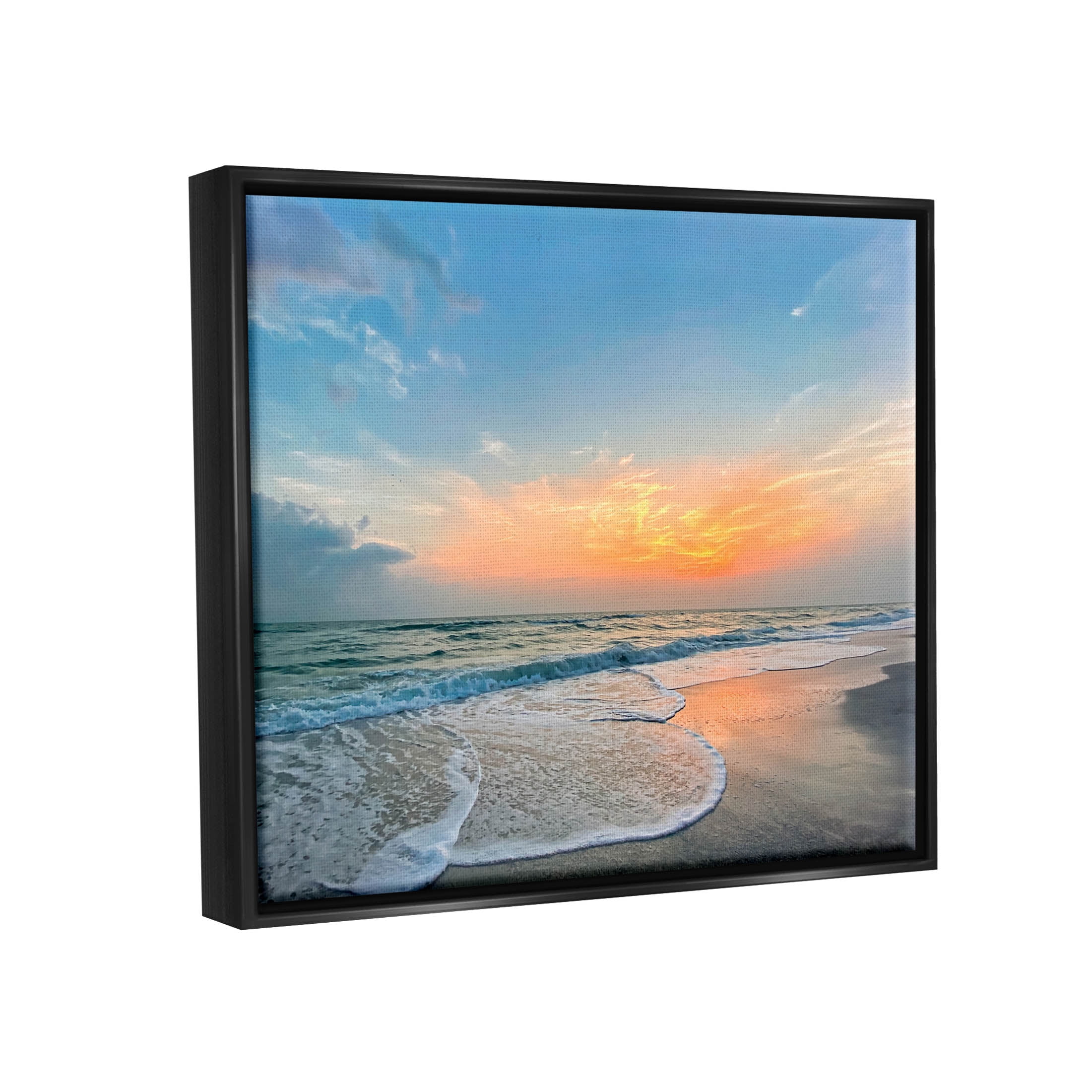 Stupell Industries Layered Beach Foam Sunrise Photograph Jet Black Floating Framed Canvas Print Wall Art, Design by Mary Lou Photography