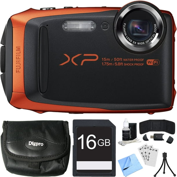 FinePix XP90 16 MP Waterproof Digital Camera Orange 16GB Bundle includes Camera, Case, 16GB SDHC Memory Card, Reader, Wallet, Mini Tripod, Screen Protectors, Cleaning Kit + Beach Camera Cloth - Walmart.com