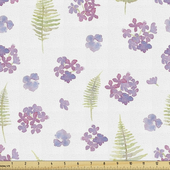 Spring Fabric by the Yard, Watercolor Style Pattern with Romantic Hydrangea Flowers, Upholstery Fabric for Dining Chairs Home Decor Accents, Lilac Pink by Ambesonne