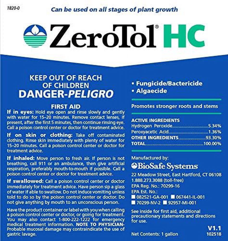 ZeroTol HC Broad-Spectrum Algaecide Bactericide Fungicide - 128 fl oz Jug by Bio Safe