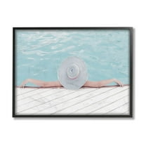 Stupell Industries Woman Relaxing Poolside Summer Brim Hat Design by Daphne Polselli, 11" x 14", Black Framed