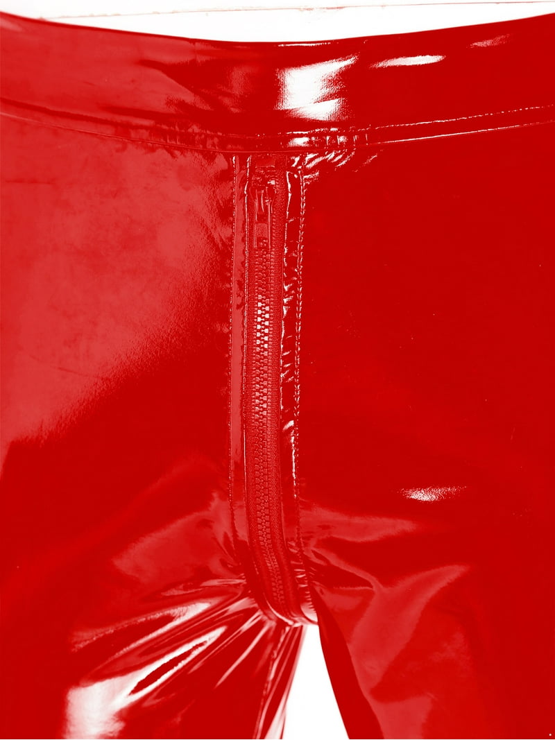 YIZYIF Mens Latex Pole Dance Skinny Pants Zipper Crotch