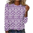 thumbnail image 2 of Honeeladyy Fashionable Women's Printed Round Neck Pullover Long Sleeved Casual Top for Tennis Golf (Purple,XL), 2 of 4