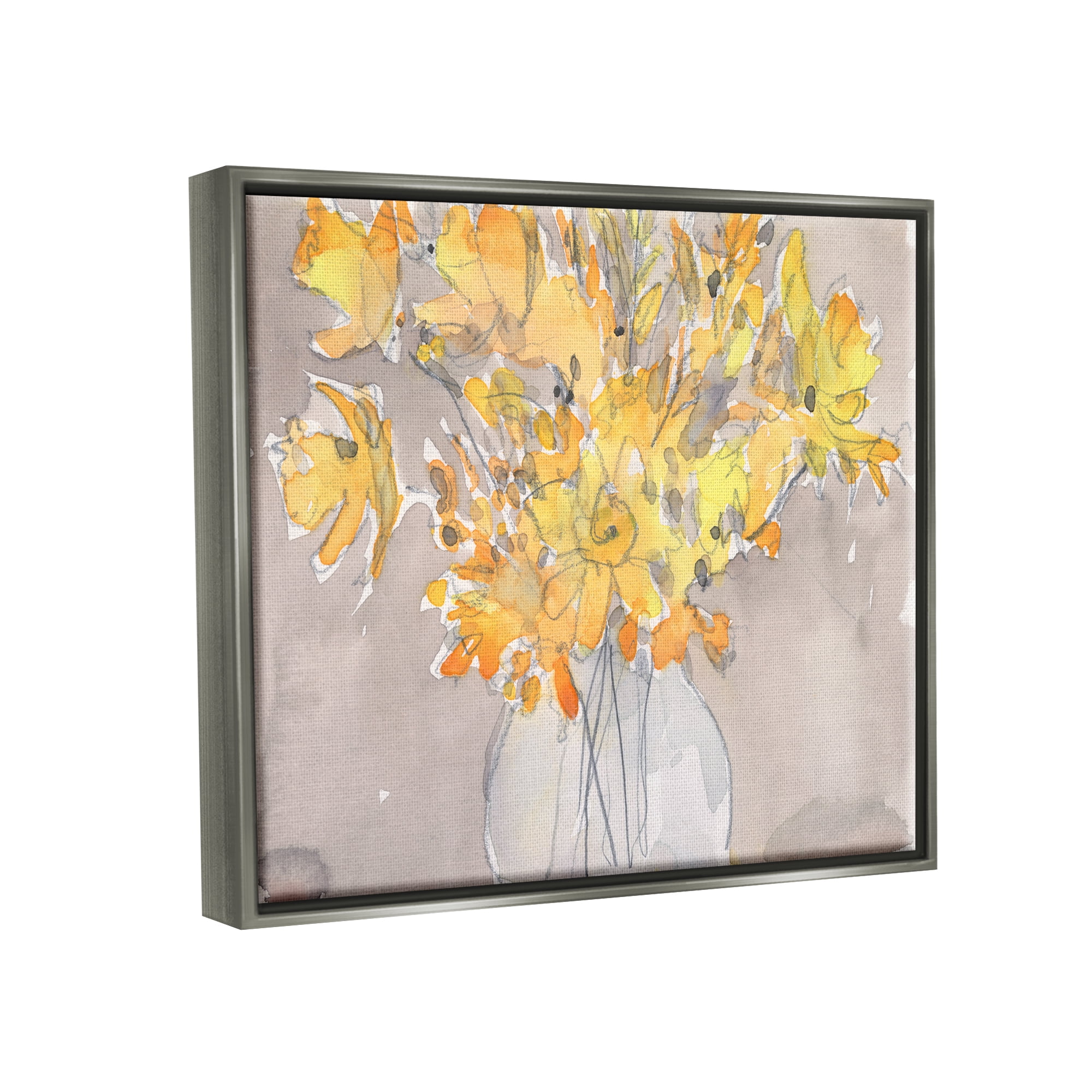 Stupell Yellow Scribble Style Bouquet Botanical & Floral Painting Gray Floater Framed Art Print Wall Art