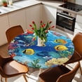 thumbnail image 2 of Ocean Marine Life Elastic Fitted Round Table Cover Fish Coral Seaweed Waterproof Outdoor Tablecloth for Holiday Party, Picnic, Patio & Dining Fits Tables Up to 55"-60", 2 of 8