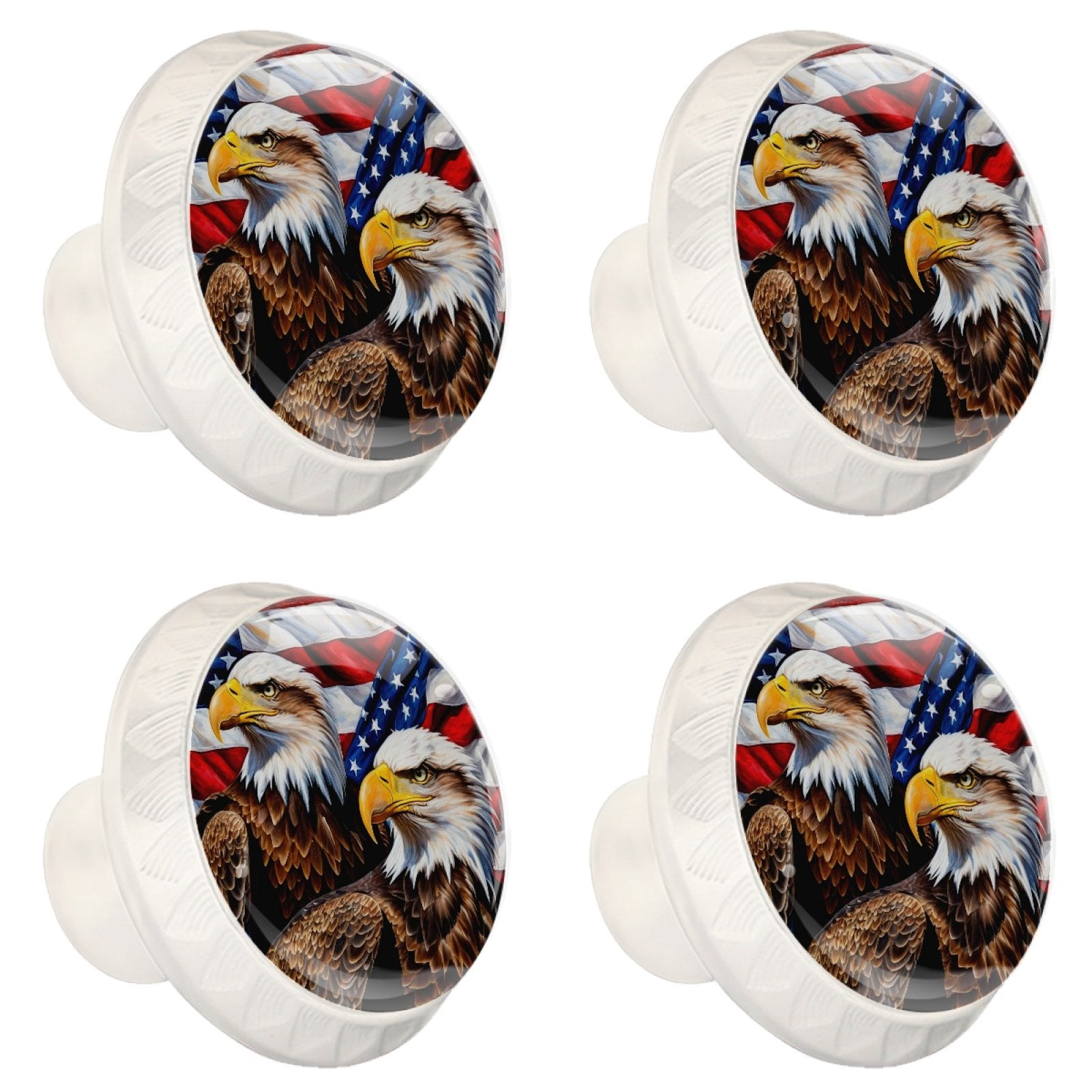 4 Pcs Eagle and American Flag Knobs for Kitchen Cabinet Cupboard Dresser Bookcase Drawer Pulls Handles Round Home Decor