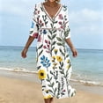 thumbnail image 7 of Ayolanni 3/4 Sleeve Dresses for Women 2026 V-Neck Floral A-Line Maxi Dress Casual Holiday Boho Cotton Long Dress Blue XXL, 7 of 7