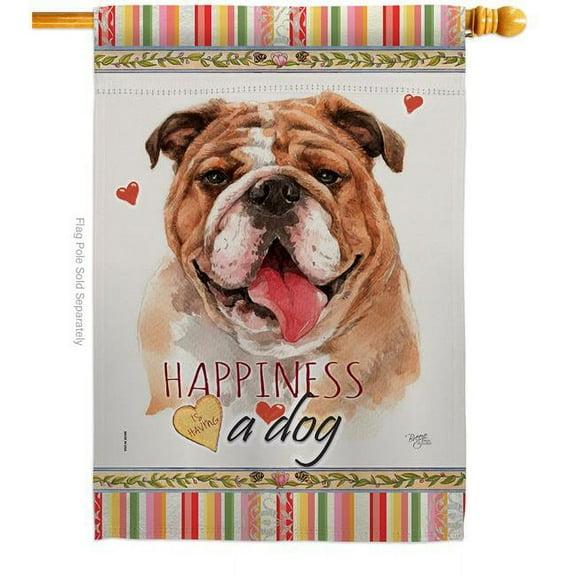 Breeze Decor H110188-BO 28 x 40 in. Dog Bulldog Happiness Double-Sided Decorative Vertical House Flag