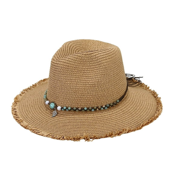 Riforla Summer Holiday Casual Style Sun Hat Panama Style Shade Bowler Hat Beach Hats for Women Khaki