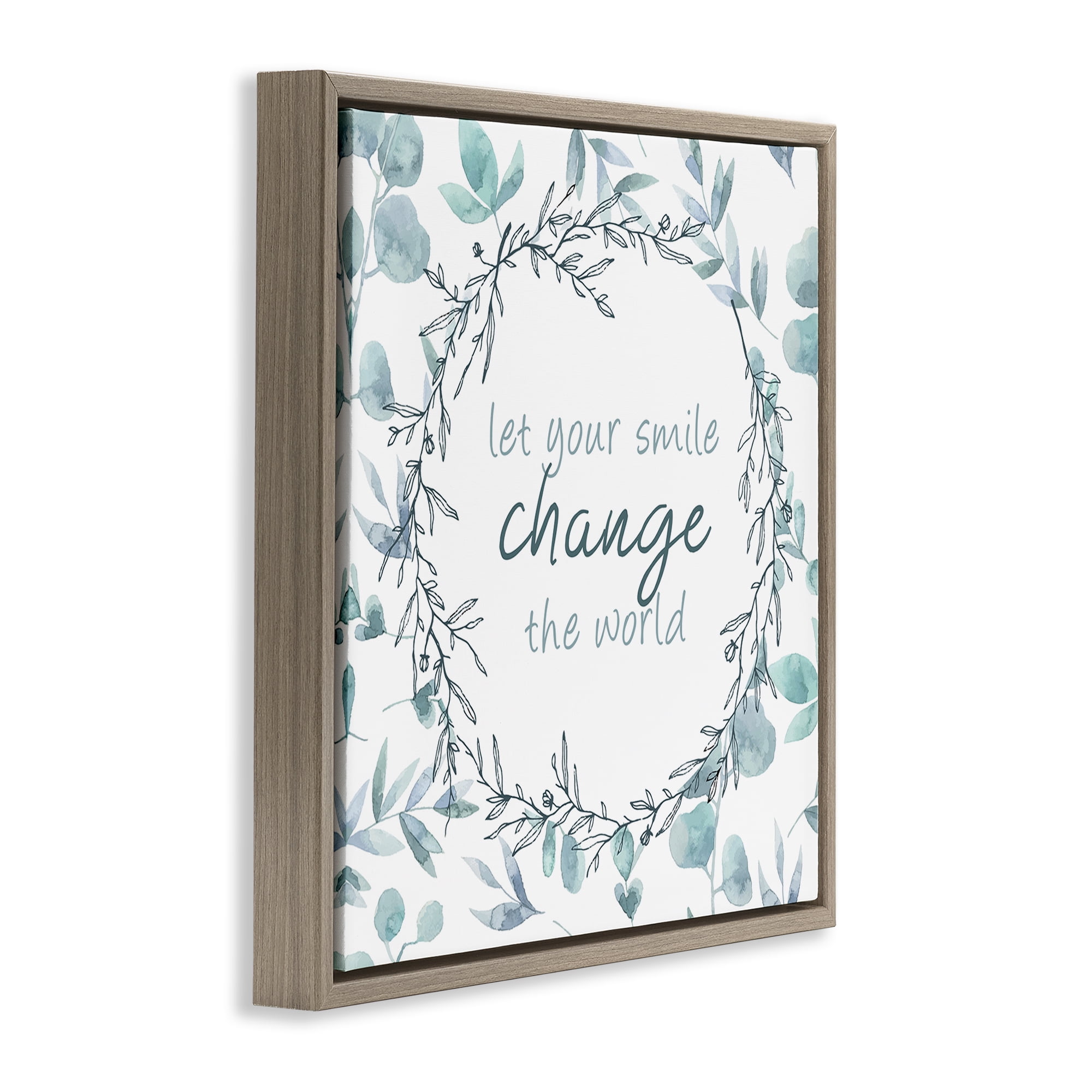 Stupell Industries Smile Change The World Brown Framed Floater Canvas Wall Art, design by Kim Allen
