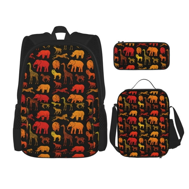 Disketp Animal Mochila Estampada de Gran Capacidad con Lonchera y Estuche, Set de 3 Piezas para Estudiantes