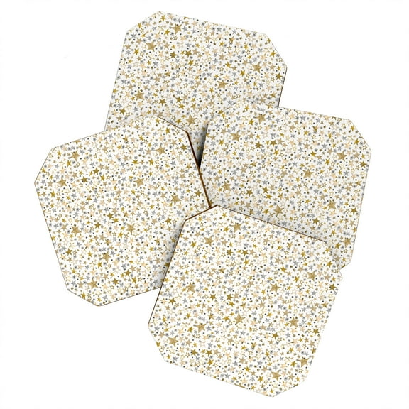 Society6 Ninola Design Winter Stars hHoliday Gold Set of 4 Coasters