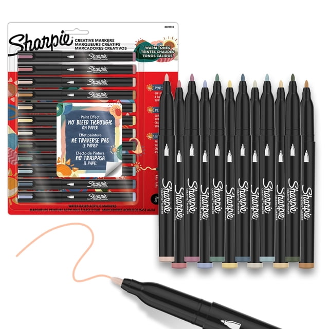 Sharpie - Marcadores creativos, tonos cálidos, marcadores acrílicos a base de agua, punta fina, colores surtidos, 12 unidades