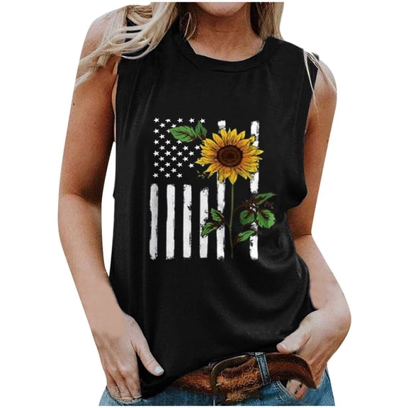 AnuirheiH American Flag Tank Tops for Women 4th of July Outfits Sleeveless Patriotic Shirts Summer Women American Flag Tank Tops USA Flag Stars Stripes Printed Sleeveless T-Shirt Tee Tops