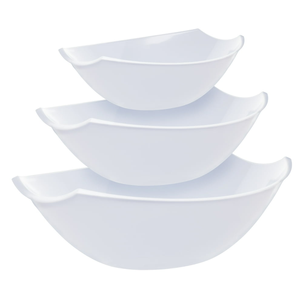 4 Large White Disposable Serving Bowls (112oz) With 4 Clear Disposable Plastic Deluxe Salad