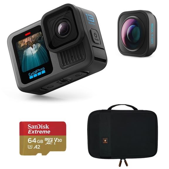 GoPro HERO13 Black, w/Ultra-Wide POV Lens Mod, 64GB Memory Card, EVA Case