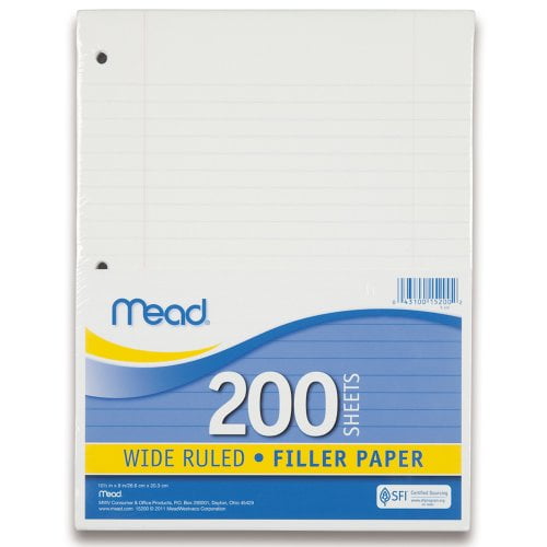 10-1/2 x 8 3 Hole Punched for 3 Ring Binder Lined Filler Paper Mead Loose Leaf Paper 73183 3 Pack 200 Sheets K-12 or Homeschool !! 0 1 Pack of 3 Wide Ruled 