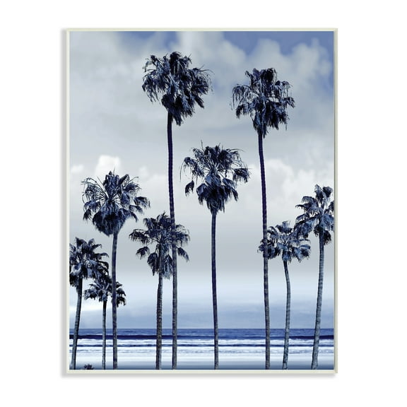 Stupell Industries Navy Blue Palm Trees on Coastline Monochromatic,13 x 19,Designed by Devon Davis