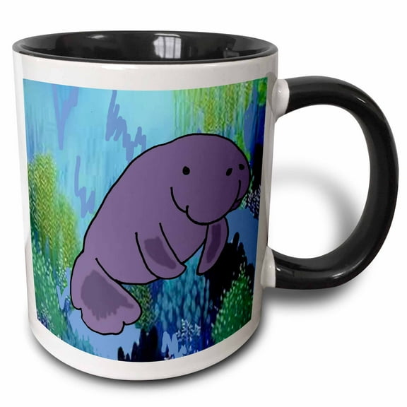 3drose, Cool Artistic Manatee and Under Water Ocean Plants Beach Art, 15oz Two-tone Black Mug