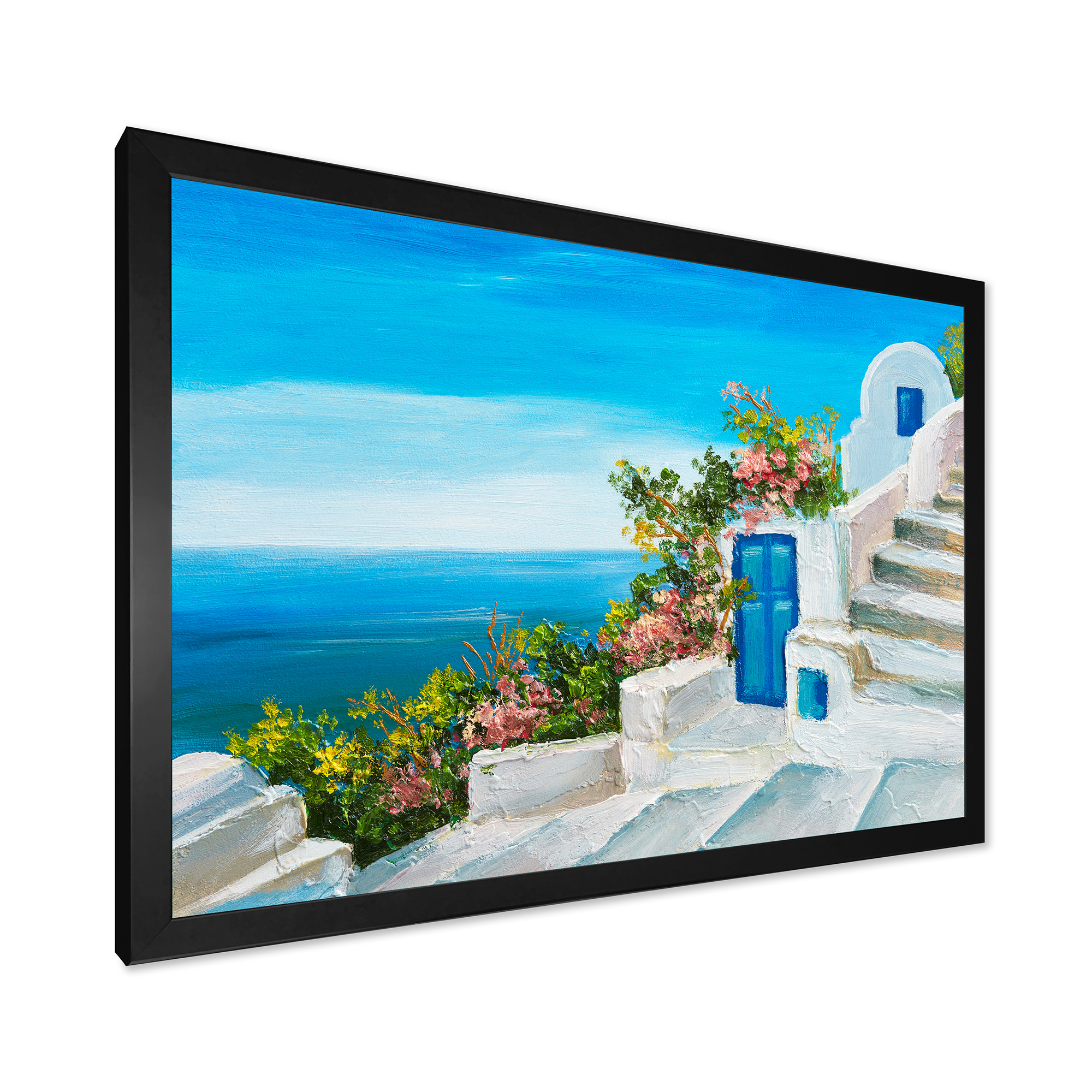 Designart 'House With Colorful Flowers Near The Sea IV' Nautical & Coastal Framed Art Print