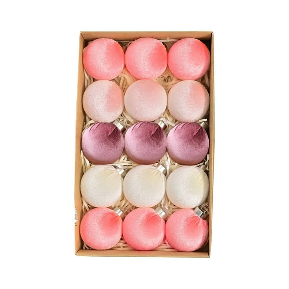 Ke1Clo 15PCS Velvet Christmas Ornaments, Pink 60mm Shatterproof Christmas Tree Ornaments, Flocked Christmas Balls Ornaments for Christmas Tree Decorations Holiday