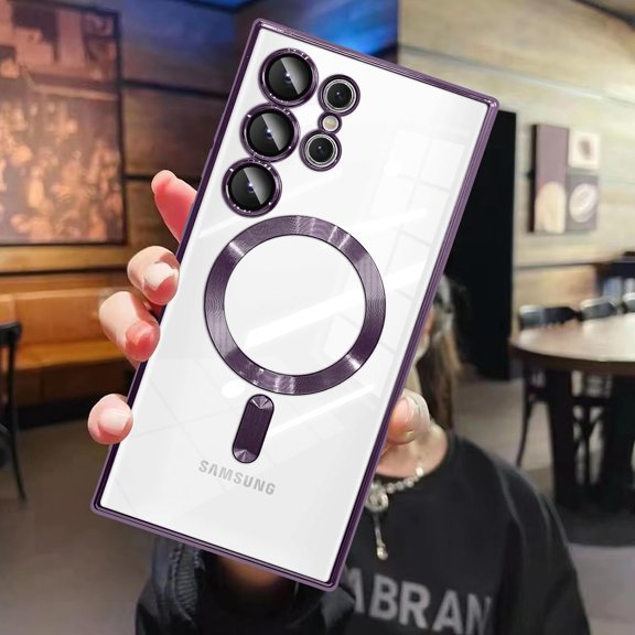 for Samsung Galaxy S24 Ultra Case Magnetic Plating [Support for MagSafe Charger] Wireless Electroplate Edge Shockproof Durable Full Body Protection for Girls Women -Purple