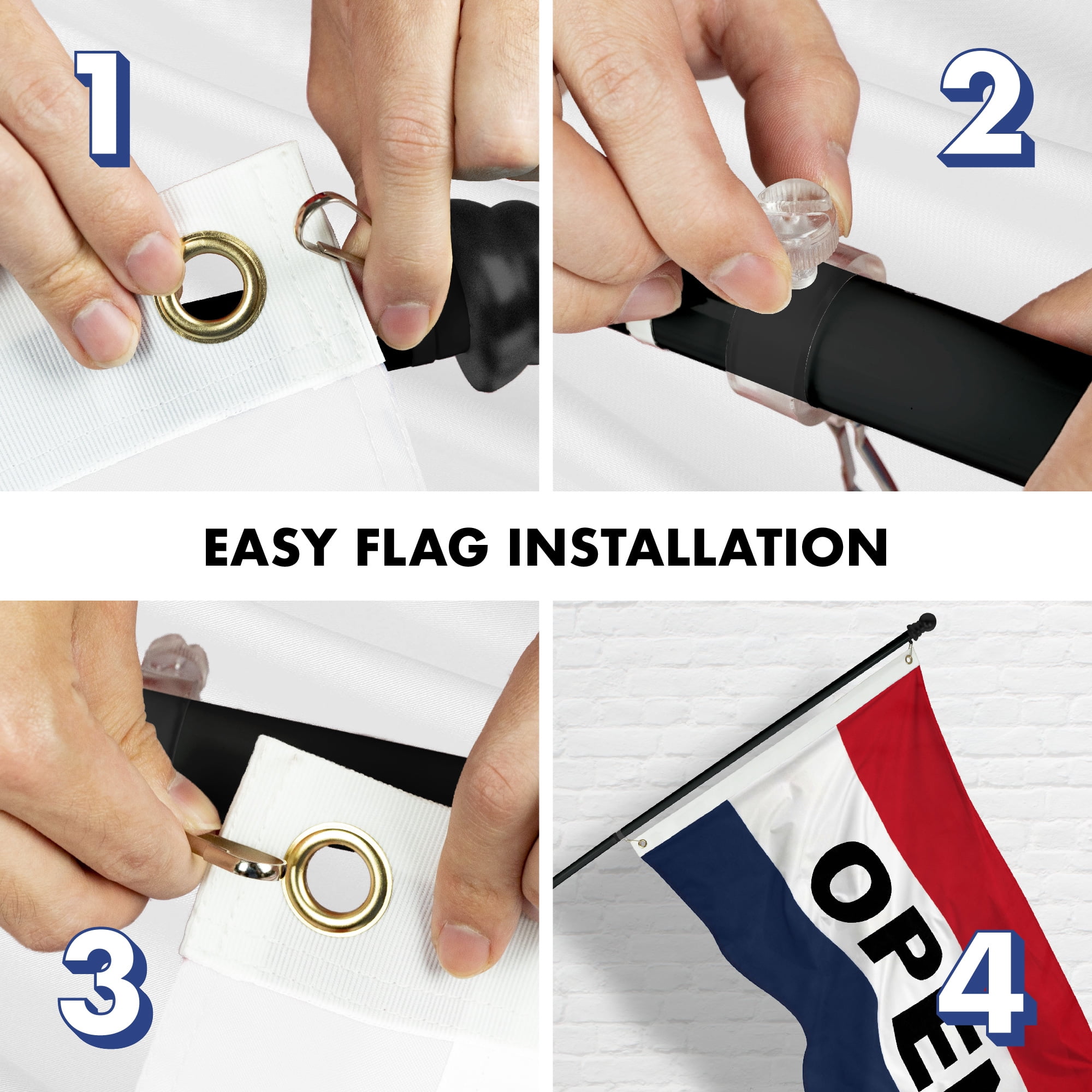 G128 Combo Pack: 6 Feet Tangle Free Spinning Flagpole (Black) Open Flag 3x5 ft Printed 150D Brass Grommets (Flag Included) Aluminum Flag Pole