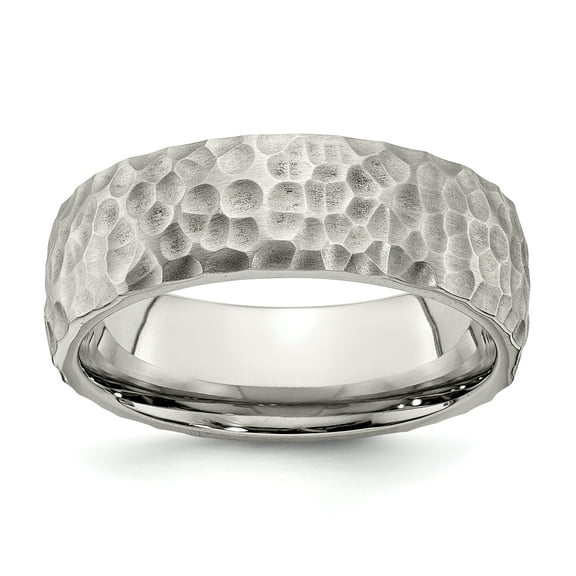 Primal Steel Stainless Steel Brushed and Polished Hammered 7.5mm Band