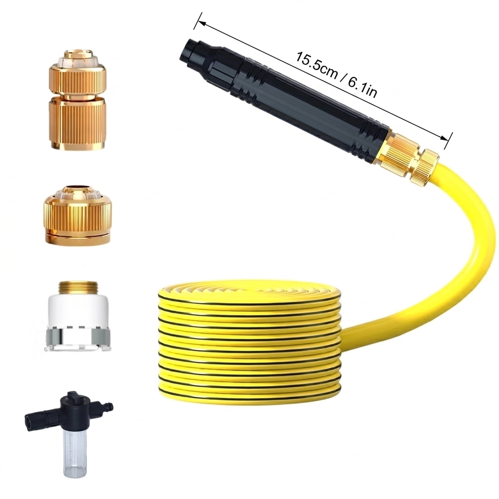High Pressure Hose Nozzle with 3 Adapters, Adjustable Water Spray Gun for Car Washing, Gardening and Pet Shower,Washer with Multiple Spray Patterns & Garden Hose Pipe Set (Washer+Adapter+15M Pipe)