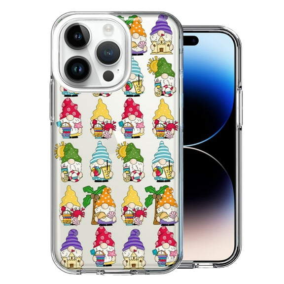 MUNDAZE Case for Apple iPhone 15 Pro Max Slim Hard Shell Soft TPU Hybrid Shockproof Heavy Duty Protective Phone Cover - Summer Beach Cute Gnomes Sand Castle Shells Palm Trees