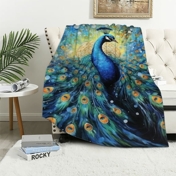 BCIIG Peacock Feathers Warm Lightweight Blanket Soft Fleece Blankets All Seasons Decor Gift 40x50in
