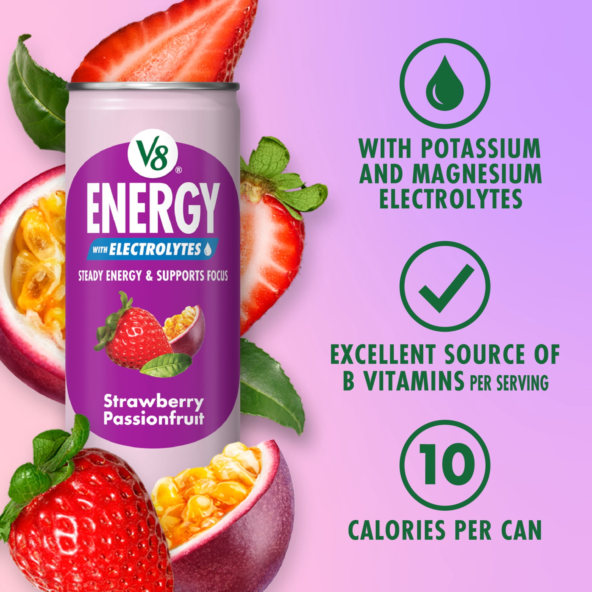 V8 Energy with Electrolytes Strawberry Passionfruit Energy Drink, 6 Pack