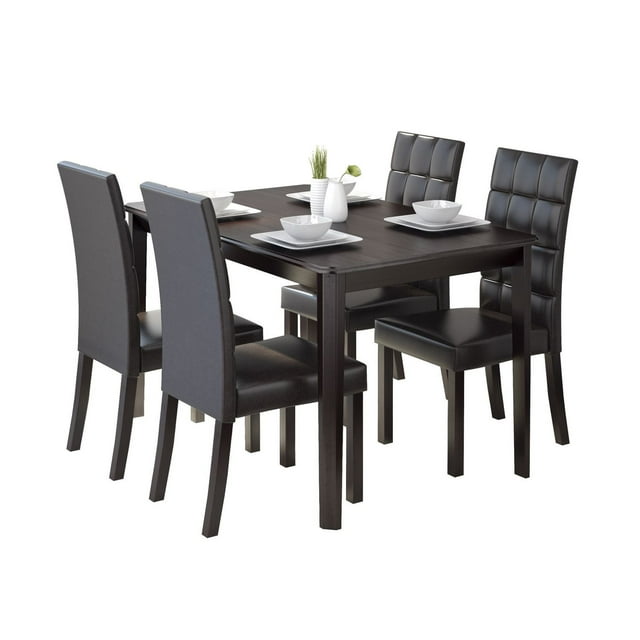CorLiving Atwood 5-Piece Dining Set with Dark Brown Leatherette Seats