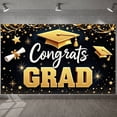 thumbnail image 3 of Gold Accent Graduation Banner Navy Blue Congrats Backdrop Graduation Cap Diploma Scroll Grad Display for Graduation Party College Graduation Grad Ceremony, 3 of 9