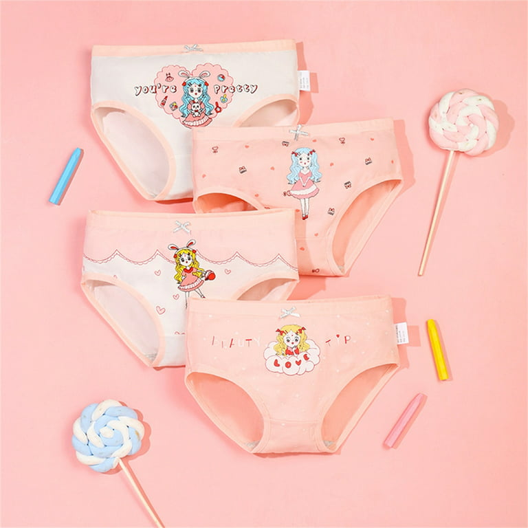 Girls Underwear Kids Toddler Cotton Under Cartoon Letter Print Shorts  Briefs Set 4Pcs Panties Pink 160