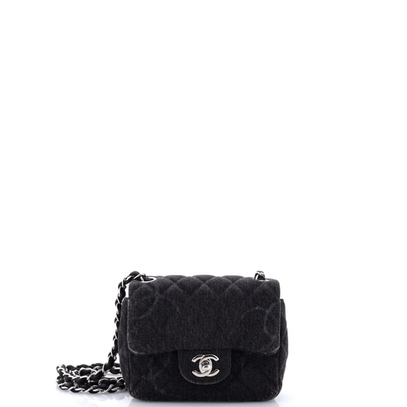 Pre-Owned Square Classic Single Flap Bag Quilted CC Printed Denim Mini By Rebag