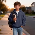 thumbnail image 4 of GUZOM Kids Boys Half Zip Hoodie Waffle Knit Long Sleeve Pullover Sweatshirt Soft Stretchy Cotton Blend Casual Relaxed Fit Top with Pocket Navy,Size 11 T, 4 of 7