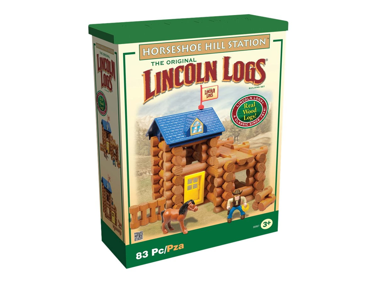 Kids Building Toy Lincoln Logs Horseshoe Hill Station 83 Pc Toddler Toy STEM New 