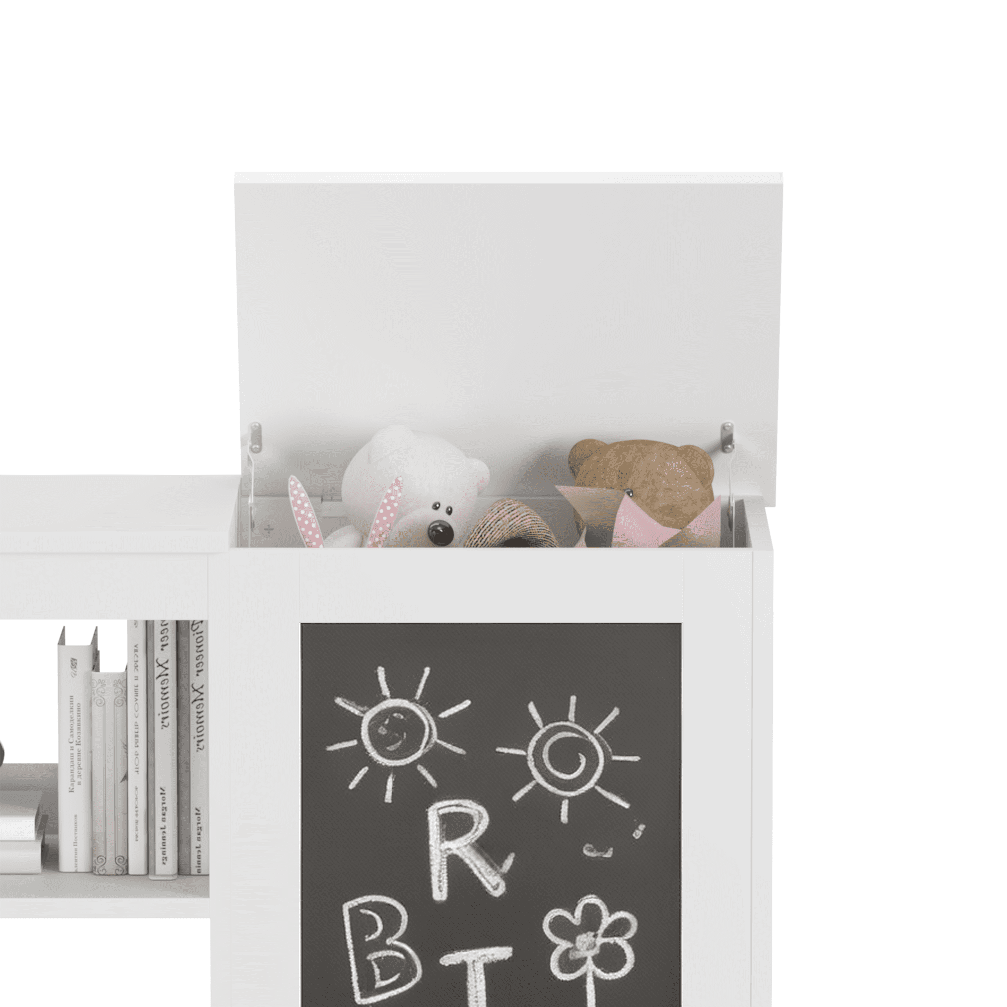 Yoneston 3-in-1 Kids Storage Cabinet with Chalkboard, Kids Bookshelf with 2 Open Shelves & Toy Bin for Bedroom Playroom, White