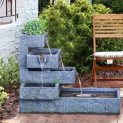 Tiered Water Fountain Outdoor Waterfall Freestanding Cascade Fountain Modern Style with LED Lights for Patio Yard Pool Home Decor